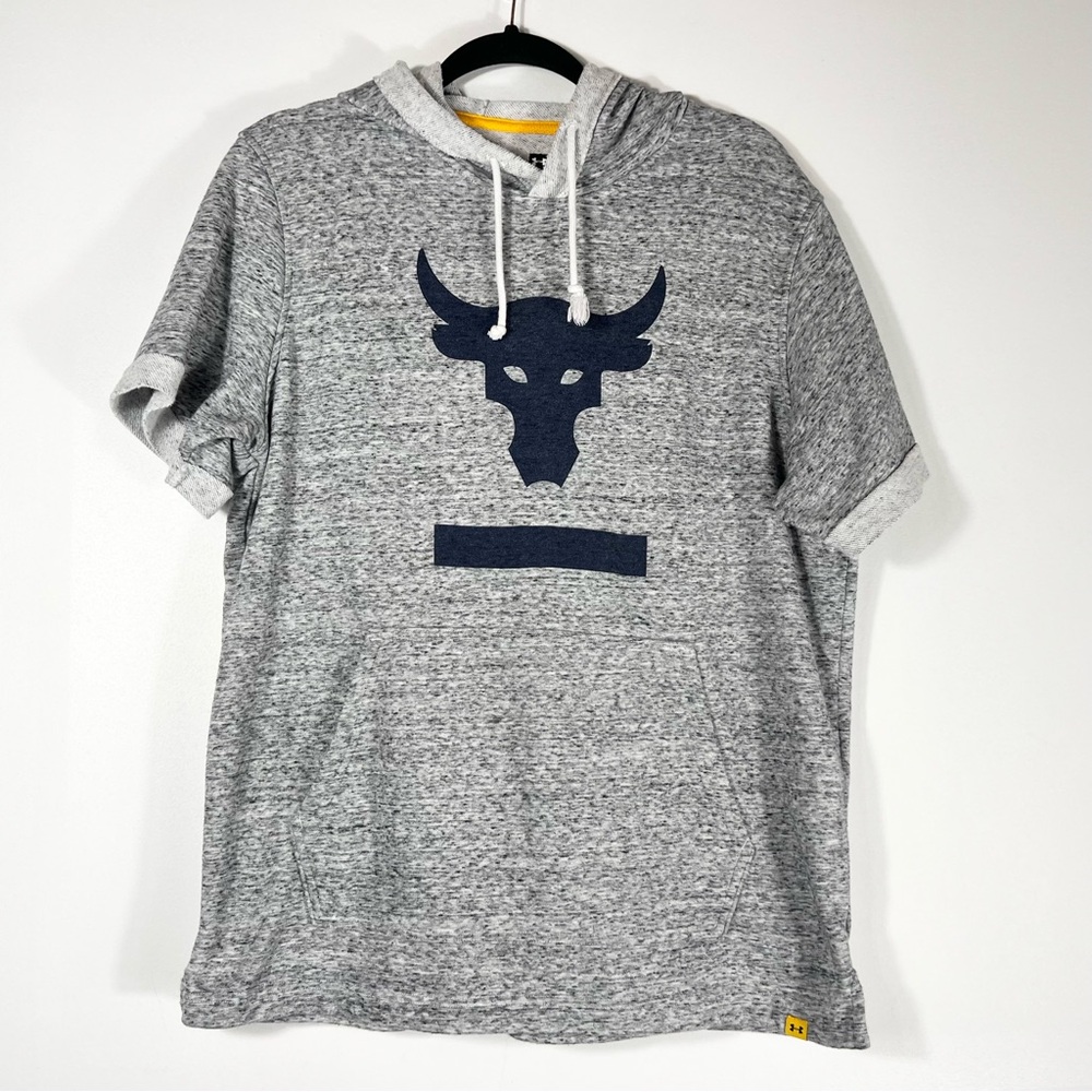 Under Armour Mens L Gray Terry Project Rock Logo Hoodie Short Sleeve Pocket